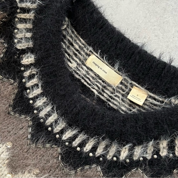 Anthropologie Sleeping On Snow Fuzzy Beaded Fair Isle Cashmere Blend Sweater, S - Picture 4 of 12